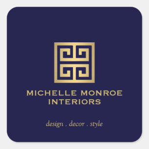 Elegantes griechisches Key Designer Logo Gold/Dunk Quadratischer Aufkleber