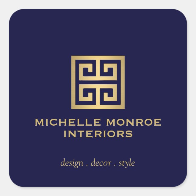 Elegantes griechisches Key Designer Logo Gold/Dunk Quadratischer Aufkleber (Vorderseite)