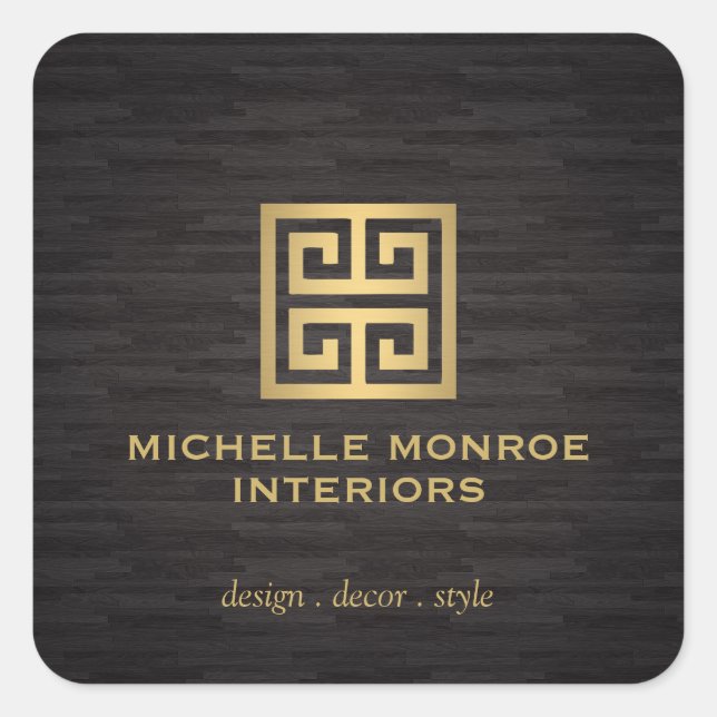 Elegantes griechisches Logo für den Designer Gold/ Quadratischer Aufkleber (Vorderseite)