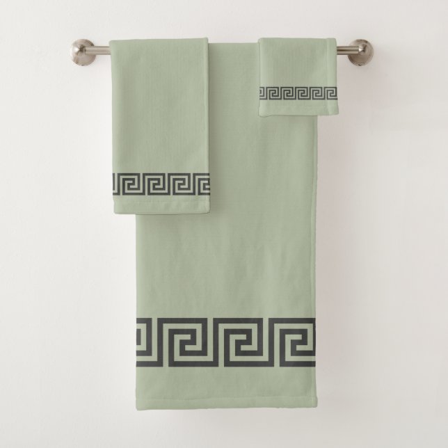 Elegantes griechisches Muster auf der Seite Grün Badhandtuch Set (Insitu)