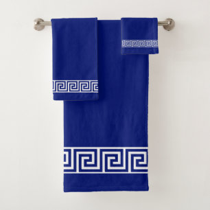 Elegantes griechisches Muster auf navyblau und wei Badhandtuch Set