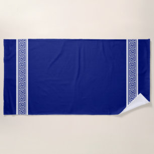 Elegantes griechisches Muster auf Navyblau und Wei Strandtuch