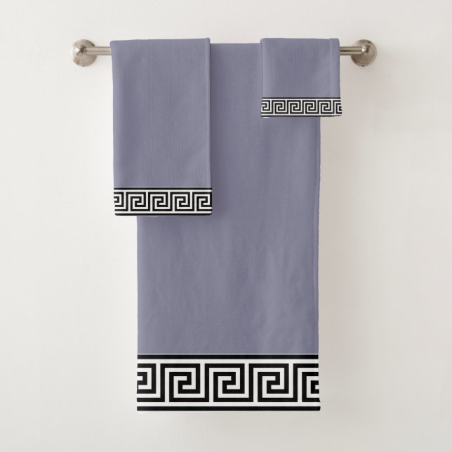 Elegantes griechisches Muster auf Roman Silver Gra Badhandtuch Set (Insitu)