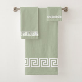 Elegantes griechisches Muster auf Sage Green Badhandtuch Set