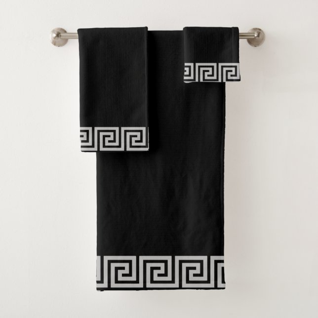Elegantes griechisches Rahmenmuster auf schwarz Badhandtuch Set (Insitu)