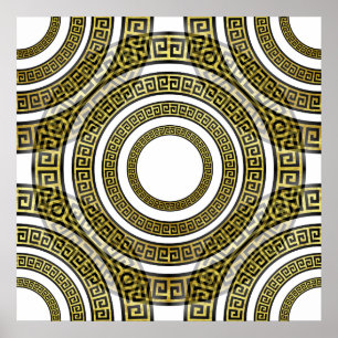 Elegantes griechisches Schlüssel-Muster Goldenes L Poster
