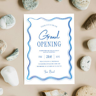 Elegantes Groß-Opening mit Blue & White Hand-Logo Einladung