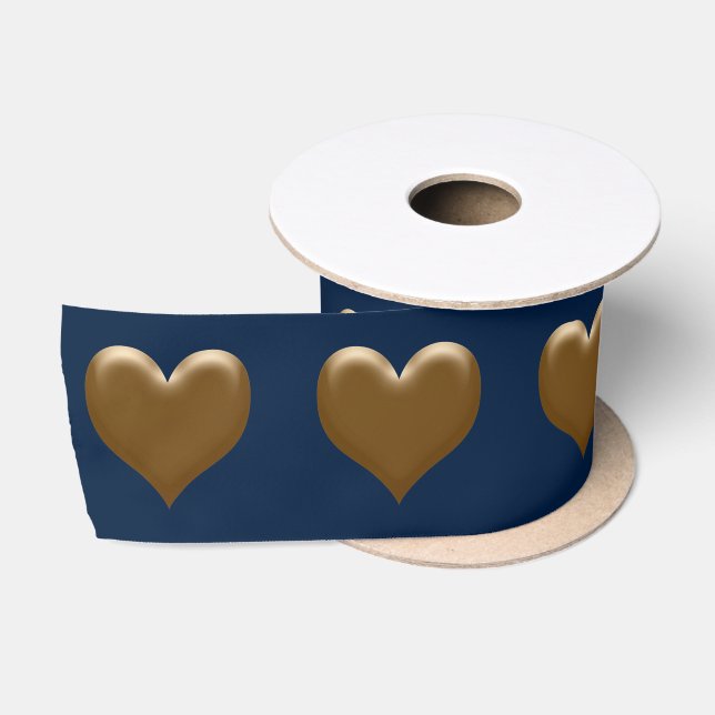 Elegantes großes Herz von Gold Brushed Gold Blue Satinband (Spule)
