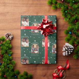 Elegantes Grün 2 Foto-Bogen modernes Weihnachten Geschenkpapier
