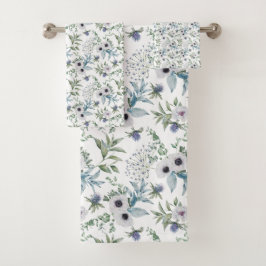 Elegantes Grün Blau Botanisches Aquarell Badhandtuch Set