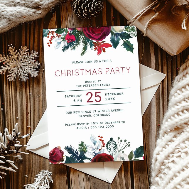 Elegantes, grün blühendes Weihnachtsfest Party Einladung (Von Creator hochgeladen)