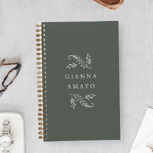 Elegantes Grün & Creme Botanisches Personalisiert Notizbuch