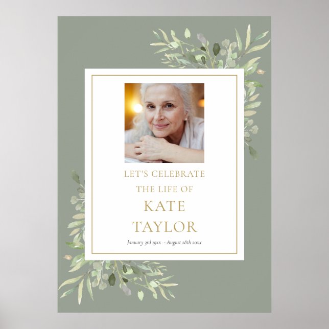 Elegantes Grün Foto Feier des Lebens Zeichen Poster (Vorne)