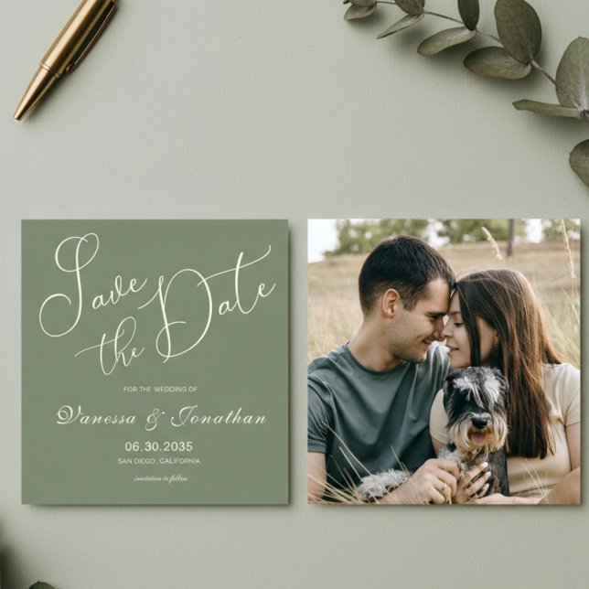 Elegantes Grün Foto Hochzeit speichern Sie das Dat Save The Date (Von Creator hochgeladen)