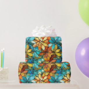 Elegantes grün-gelbes Blumenmuster Mosaikmuster Geschenkpapier