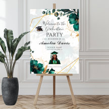 Elegantes Grün & Gold Abschluss Begrüßungsboard