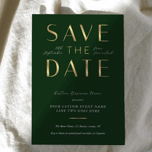 Elegantes Grün & Gold Geschäftsveranstaltung Unter Save The Date
