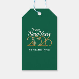 Elegantes Grün & Gold „Neujahr 2026“ Personalisier Geschenkanhänger