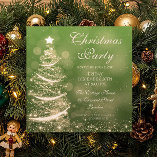 Elegantes Grün & Gold Weihnachten Party Sparkle Einladung