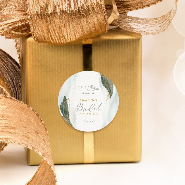 Elegantes Grün Goldenes Brautparty Runder Aufkleber (Von Creator hochgeladen)