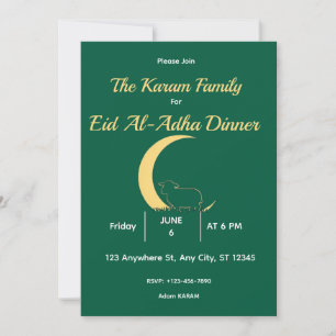 Elegantes grün-goldenes Eid-al-Adha-Abendessen Einladung