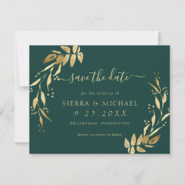 Elegantes grün goldenes Foliage Save the Date Einladung