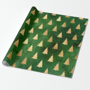 Elegantes grün-goldenes Weihnachtsbaummuster Geschenkpapier