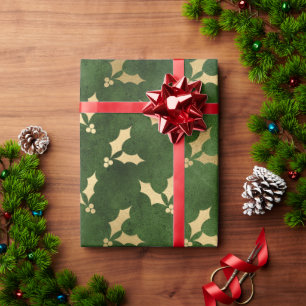 Elegantes grün-goldenes Weihnachtsmuster der Blum Geschenkpapier
