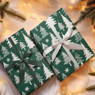 Elegantes grün-graues Weihnachtsbaum-Muster  Geschenkpapier