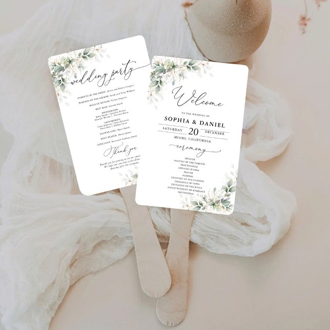 Elegantes Grün Hochzeitsprogramm Handfächer (Von Creator hochgeladen)