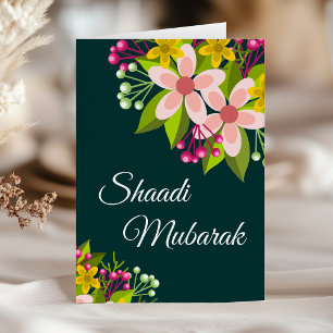 Elegantes Grün Lebendiges Florales Shaadi Mubarak Karte