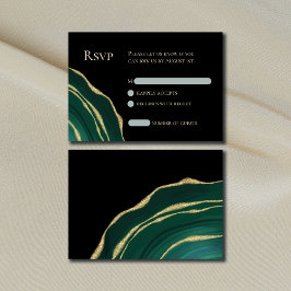 Elegantes Grün mit dunkler RSVP-Karte mit goldener RSVP Karte