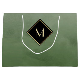 Elegantes Grün mit einfachem Gold Monogramm Große Geschenktüte