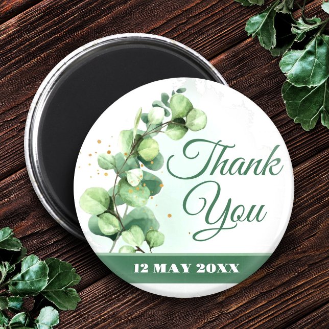 Elegantes Grün Moderne Dankeschön Knöpfe Magnet (Eucalyptus Wedding Favor • Thank You Gift Magnet, Thank You Wedding Magnets)