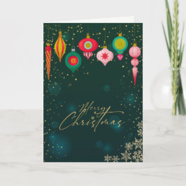 Elegantes Grün, Retro Weihnachtsschmuck, Schneeflo Feiertagskarte
