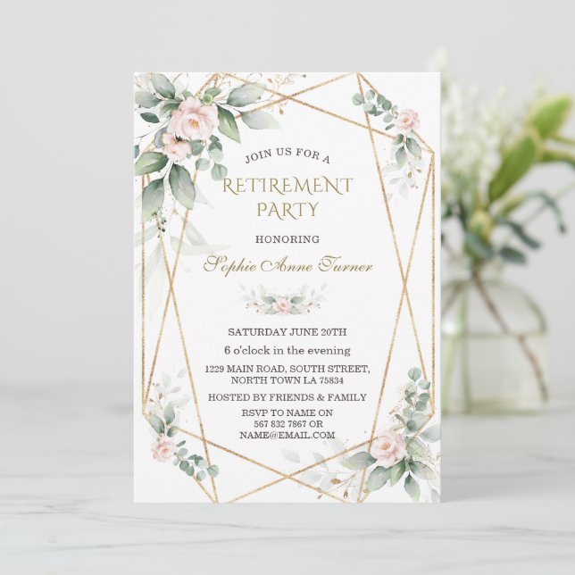 Elegantes Grün Rosa Bläsergoldenes Party Einladung (Stehend Vorderseite)