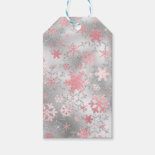 Elegantes Grün-Rosa Weihnachtsschneeflockenmuster Geschenkanhänger