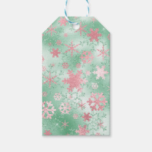 Elegantes Grün-Rosa Weihnachtsschneeflockenmuster Geschenkanhänger
