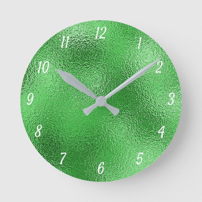 Elegantes, grün-silbernes Dekorativ Runde Wanduhr (Vorderseite)