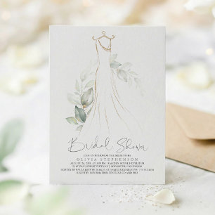 Elegantes Grün und Brautkleid-Brautabschiedsparty Einladung