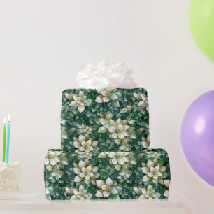 Elegantes Grün- und Creme-Blumen-Mosaikmuster Geschenkpapier