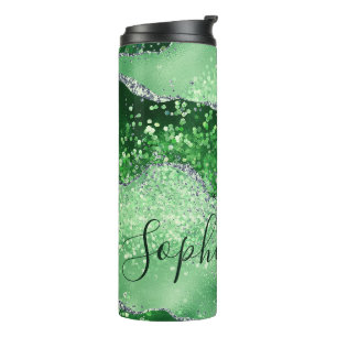 Elegantes Grün und falscher Silberglitterachat Thermosbecher