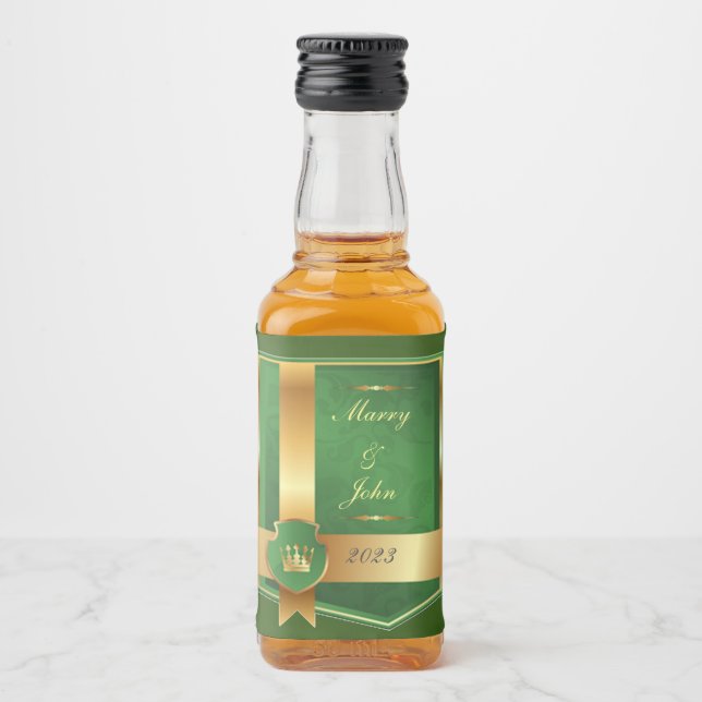 Elegantes Grün und Gold Alkoholflaschenetikett (Vorderseite)