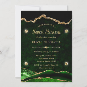 Elegantes Grün und Gold Faux Glitter Achat Sweet 1 Einladung