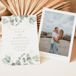 Elegantes Grün und Gold Foto Hochzeit Einladung