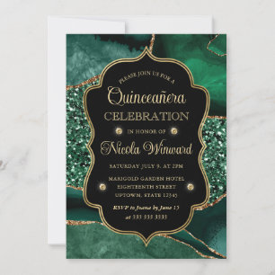 Elegantes Grün- und Gold-Glitter-Achat-Quinceanera Einladung