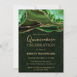 Elegantes Grün und Gold Glitter-Achat Quinceanera Einladung