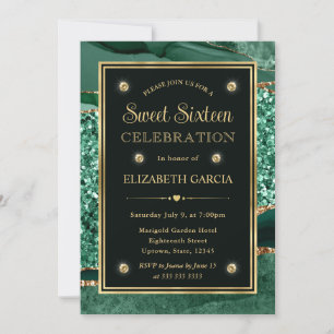 Elegantes Grün und Gold Glitter Achat Sweet Sixtee Einladung