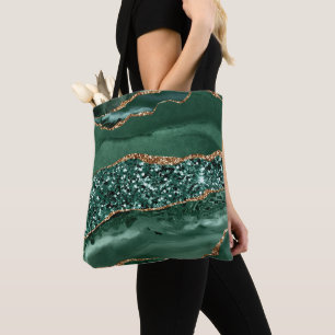 Elegantes Grün und Gold Glitter Ocean Achat Tasche