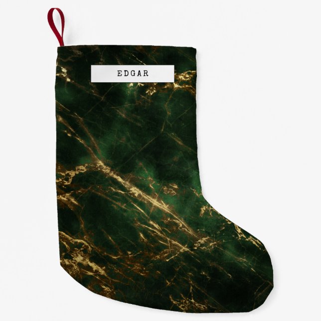 Elegantes Grün und Gold Kleiner Weihnachtsstrumpf (Vorderseite)
